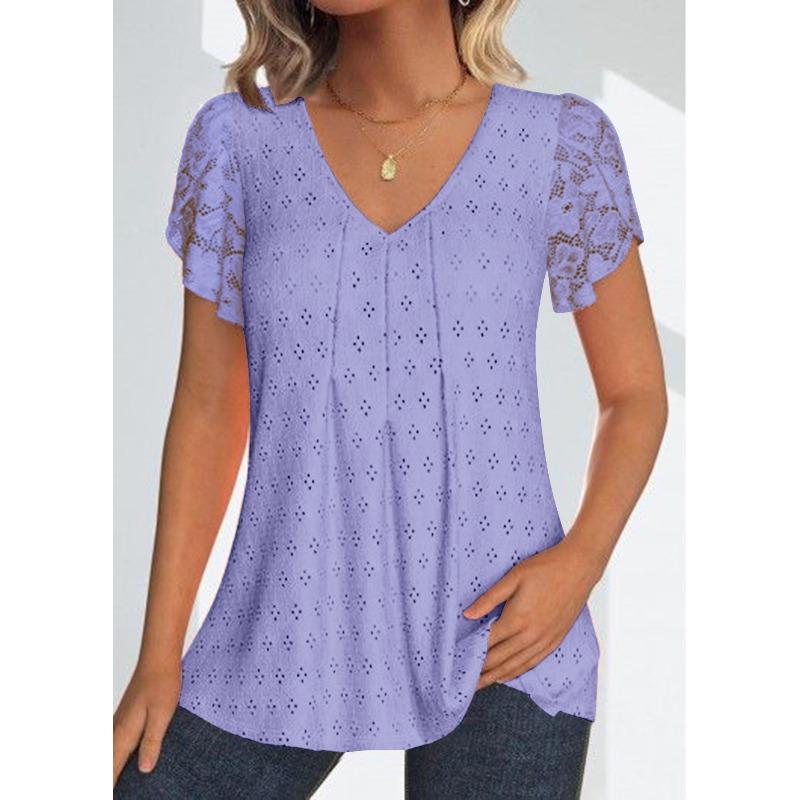 IHUASU Women's Fashion Casual V-Neck Short Sleeve Blouses & Shirts