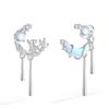 Earrings for Women Moonstone Birthstone Cute Cat Motif Cat Moon Silver 925 Hypoallergenic Good Luck Charm Dangling Accessory Popular Gift "Silver