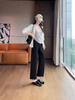 Spring/Summer 2026 High-Waisted Lace Trim Wide-Leg Pants: Women's Petite, Drapey, Eight-Tenths to Nine-Tenths Length.