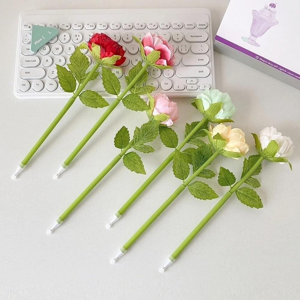 Fake Rose Artificial Flowers Ballpoint Pen Simulation Peony Writing Smoothly Neutral Gel Pens Desktop Ornament DIY Vase Decor