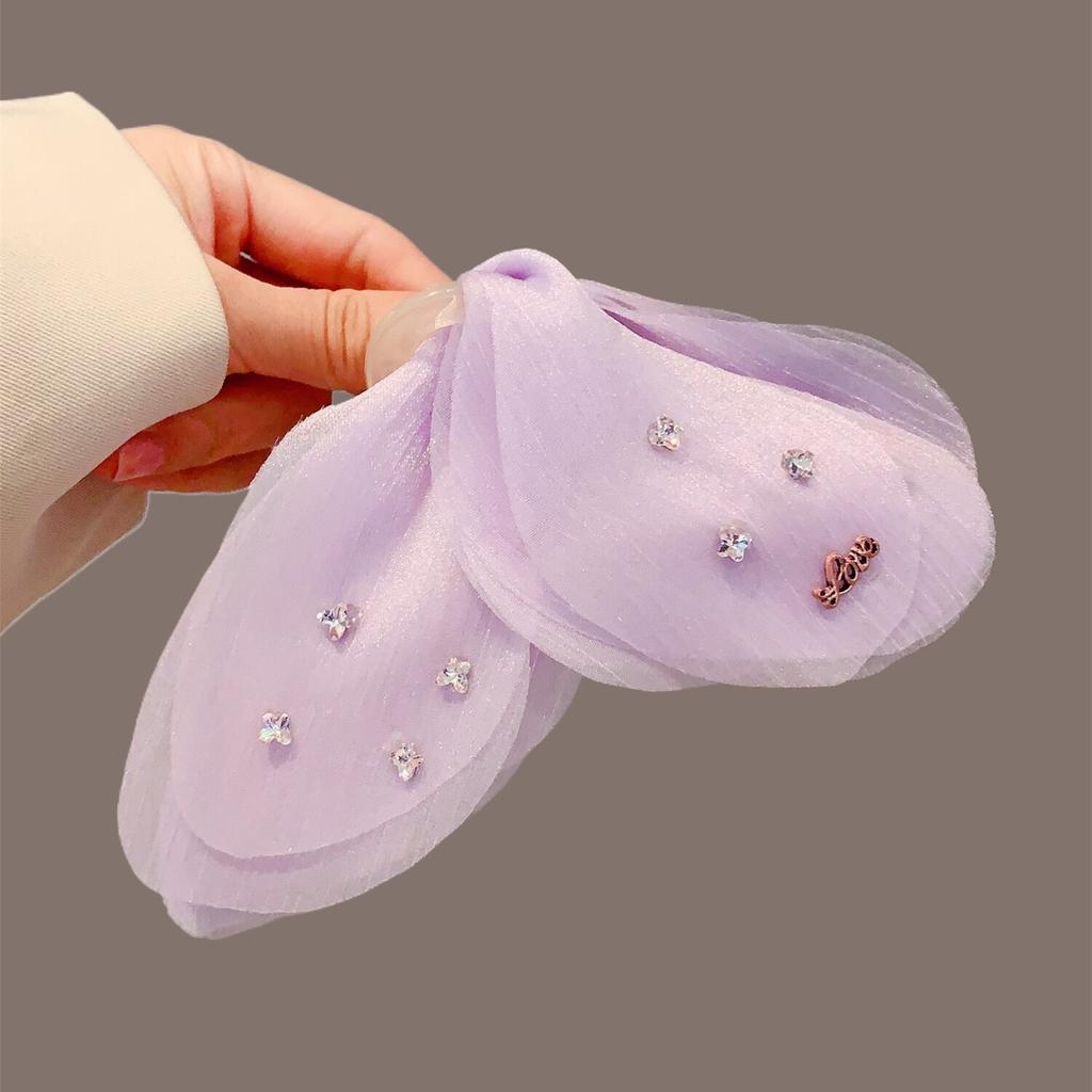 Elegant French Tulle Butterfly Hair Claw Clip Elegant Rhinestone Large Shark Grabbing Jaw