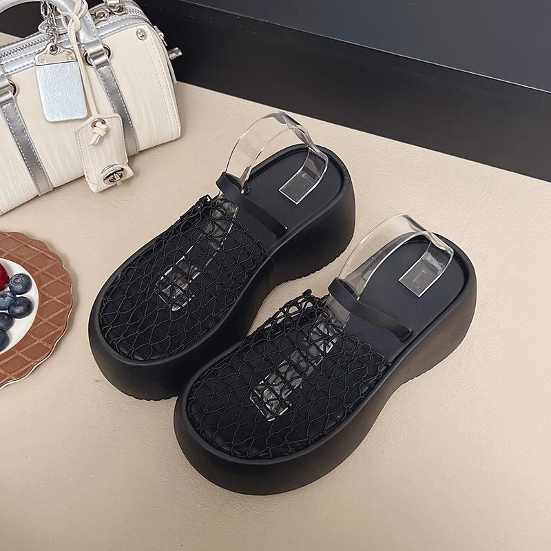 

Muffin platform sandals women s 2025 new hollow high heels women s slope heel heel heightening bag head cool slippers outside wear 40 чорний