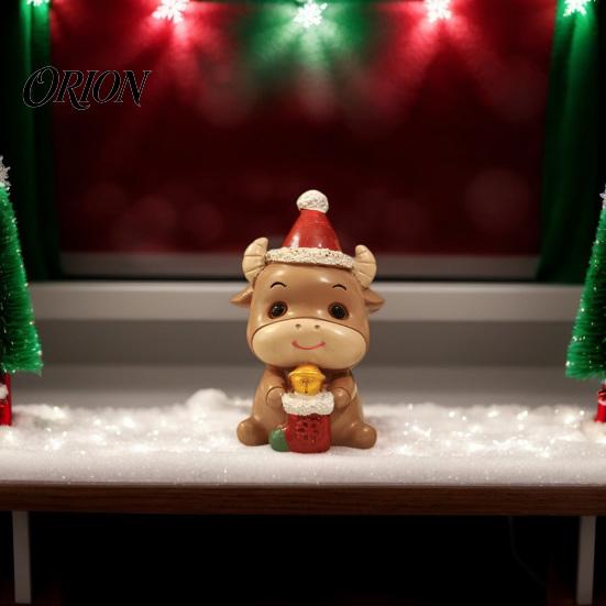 Holiday Gift for Animal Lovers Resin Cow/Elephant Figurines with Santa Hats, Christmas Ornaments, Ornaments Cute Desktop Decoration Home Party