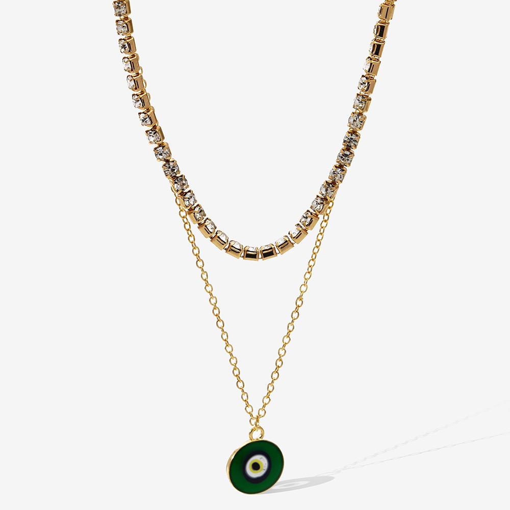 Moderne Elegante Grüne Augen Halskette Für Frauen Einzigartiges Geometrisches Mehrschichtiges Design