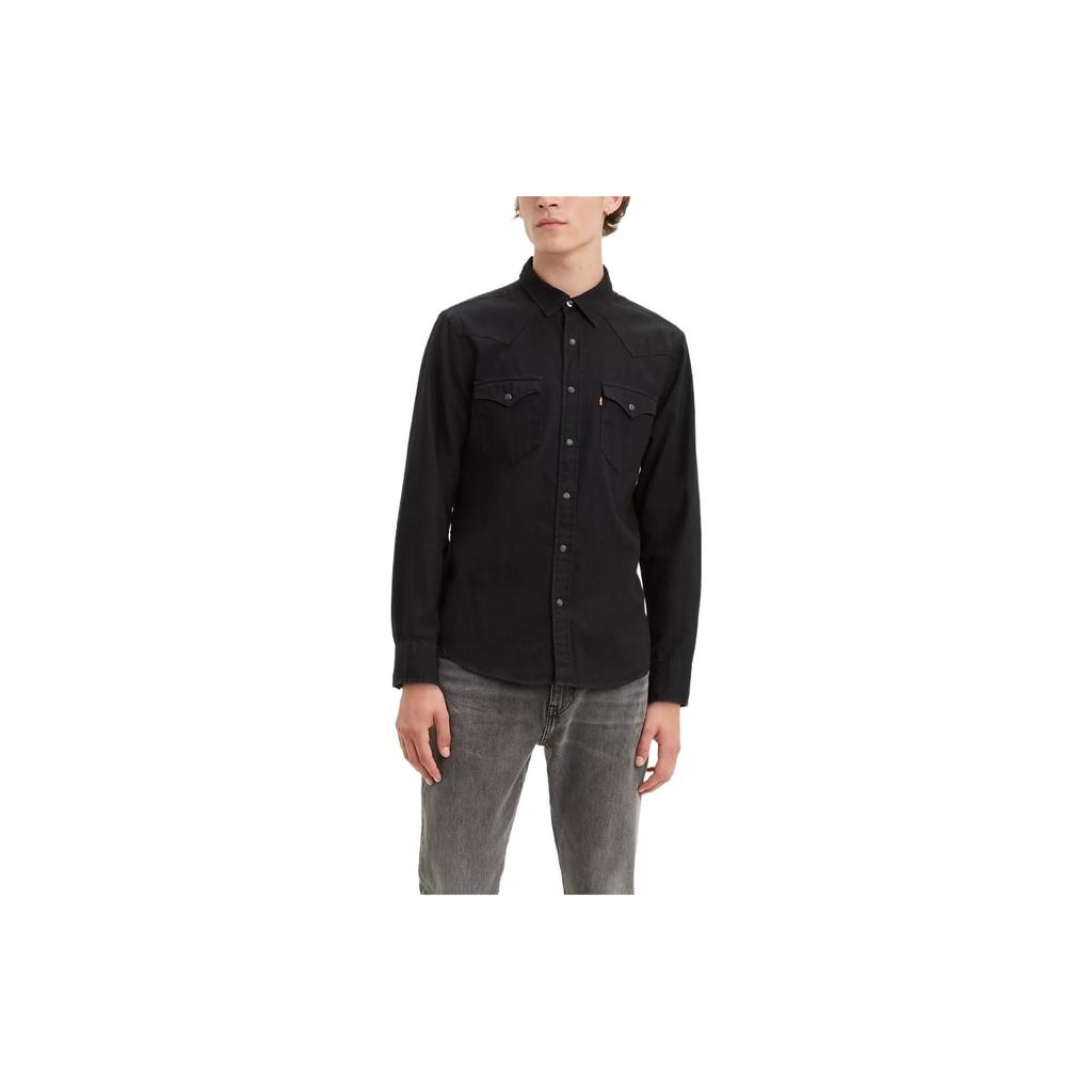 Levis Solid Logo Casual Long Sleeve Shirt Men shirts Black 85745-0000