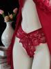 Thin Style G-string Contrast Lace Ruffle Trim Lingerie Set Deep V Slip Dress Thing Women's Sexy Lingerie Lenceria Mujeres wine red