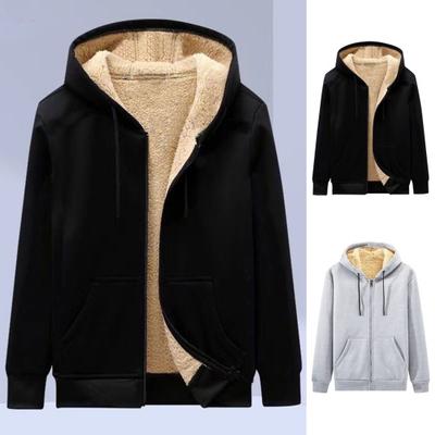 Homens Outono Inverno Moletom Com Capuz Grosso Lã Forrada Com Capuz Mangas Compridas Com Bolsos Cor Sólida Solto Punhos Elásticos Cordão Jaqueta Casal Casaco Esportivo