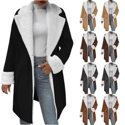 2025 Winter Women's Suede Fleece Long Coat, Retro Notched Lapel Double Breasted Overcoat, Oversized Plush Outerwear For Business Casual Commute