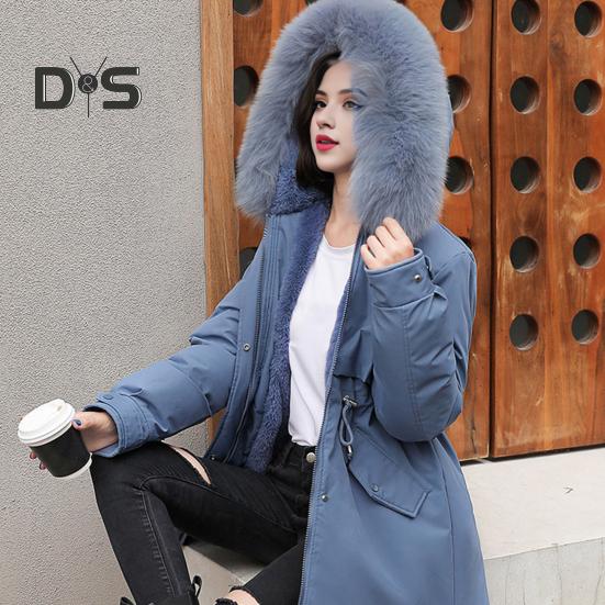 Winter-Daunenmantel, dick gepolstert, Plüschkapuze, mittellang, winddicht, Taschen, lange Ärmel, verstellbarer Kordelzug, Baumwolljacke für den Alltag