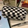 Xiaohongshu Simple High-End Black & White Checkered Pencil Case - Multi-functional, Large Capacity, Double Layer Stationery Holder