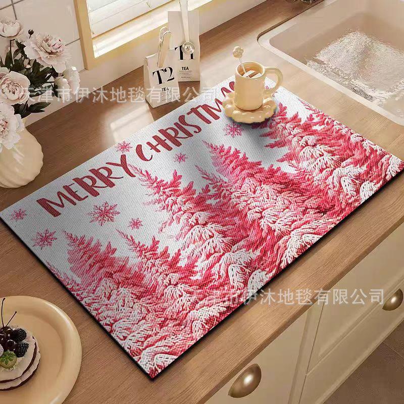 

Christmas Kitchen Countertop Drain Mat, Diatom Mud Placemat, Tableware, Thermal Insulation, Absorbent Coaster, Table Mat, Non-Slip Mat 50*80cm