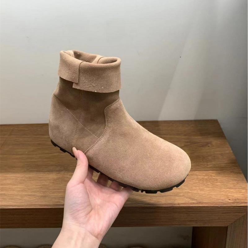 Autumn and winter round head flat bottom thin short boots women's retro literary and artistic fur versatile temperament comfortable Martin boots