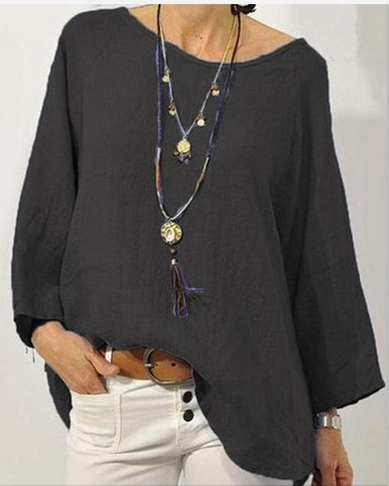 Women's Autumn Cotton Linen Long Sleeve Solid Color Loose Top