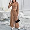 Damen Herbst und Winter Mode Lässig Einfarbig Langarm Top Strickwaren Hosenanzug