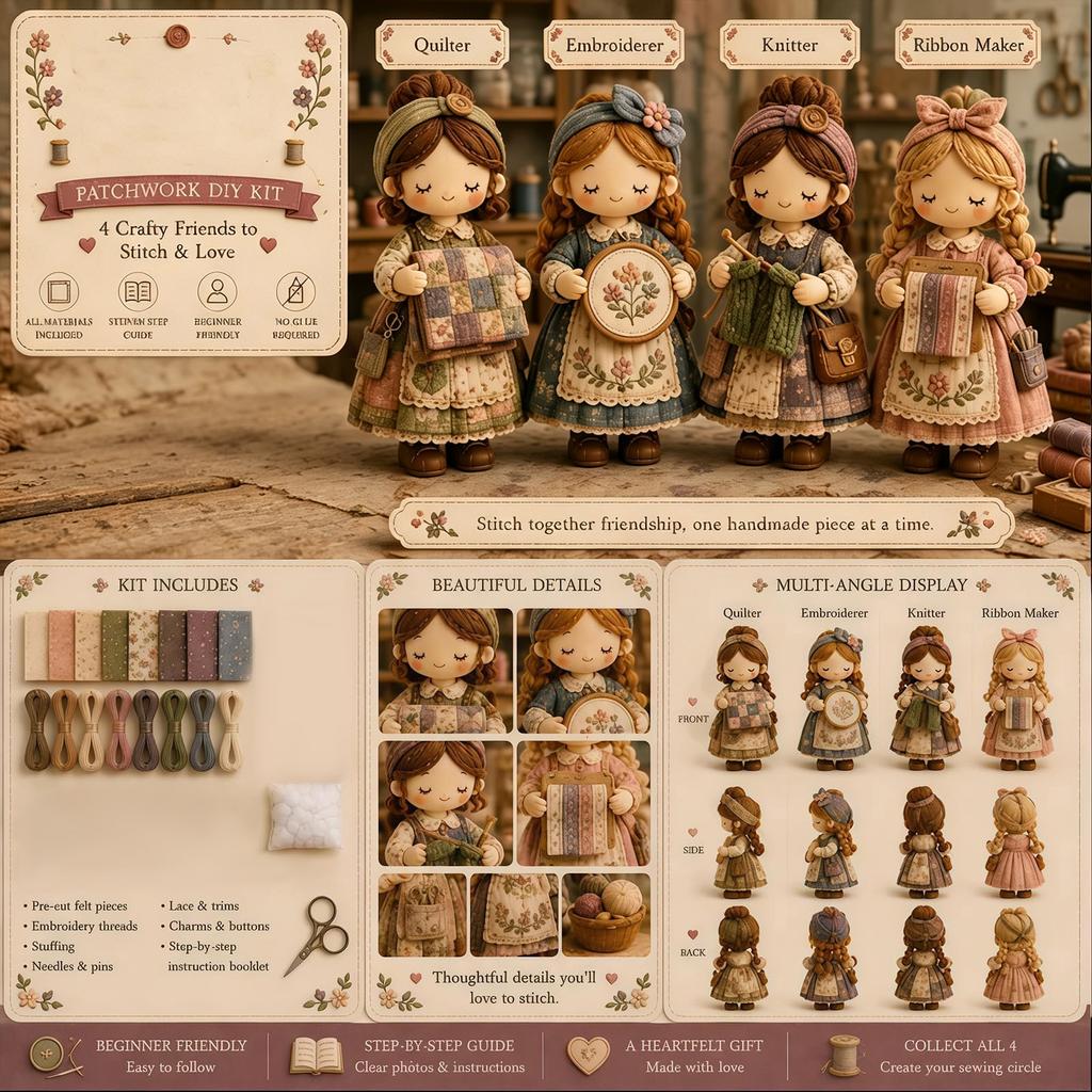 Kit Bambola Patchwork Fai da Te per Bambine Set da Cucito Creativo