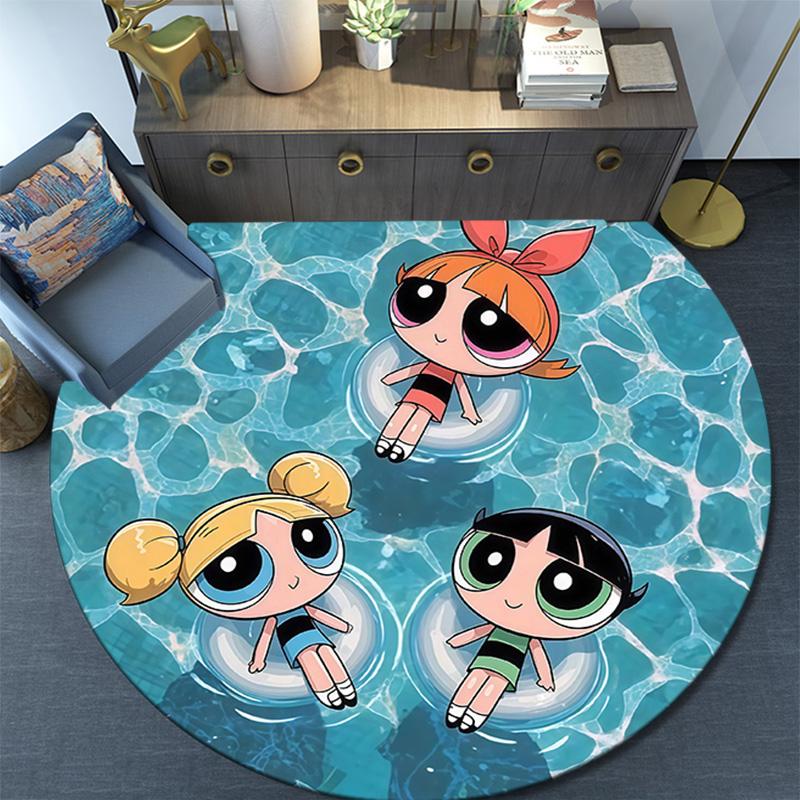 The Powerpuff Girls2 Round Area Rug,Carpet Rug for Living Room Bedroom Sofa Playroom Decor,Non-slip Floor Mat