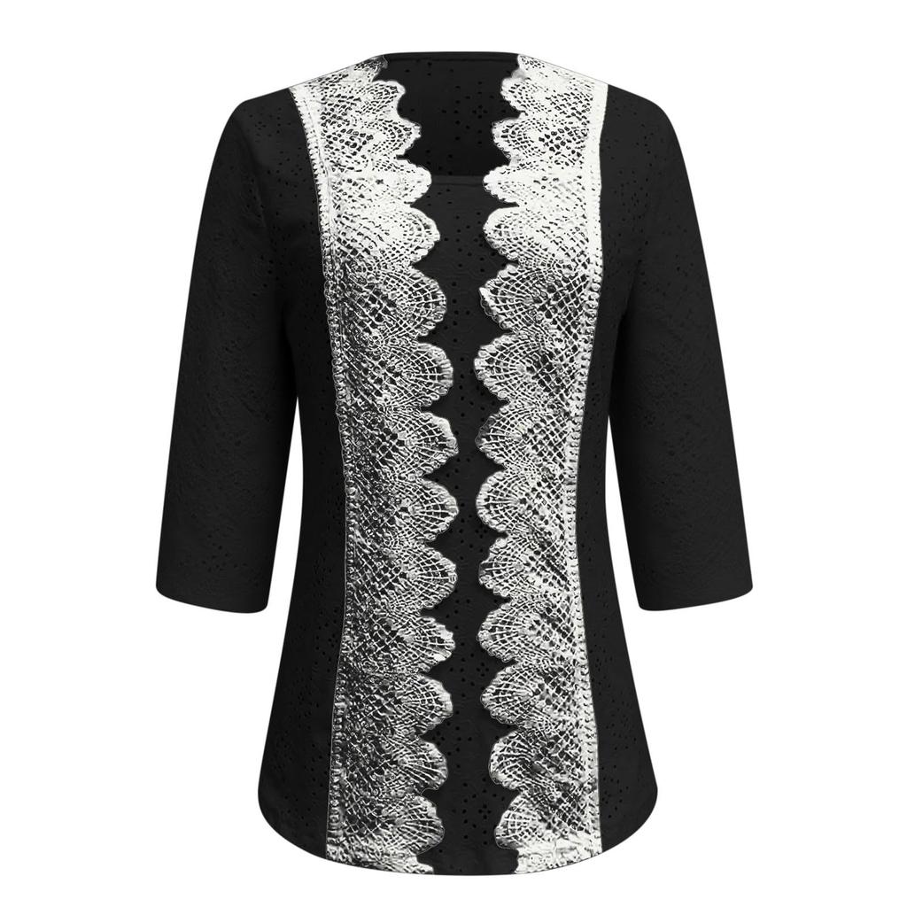 Women's Casual Fashion Lace Shirt Three-quarter Sleeve Top