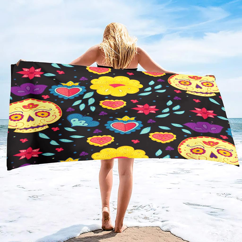 Skull Beach Towel Microfiber   for Gym Travel Fitness Spa  Women Girl Quick Dry Sandless Large  S
