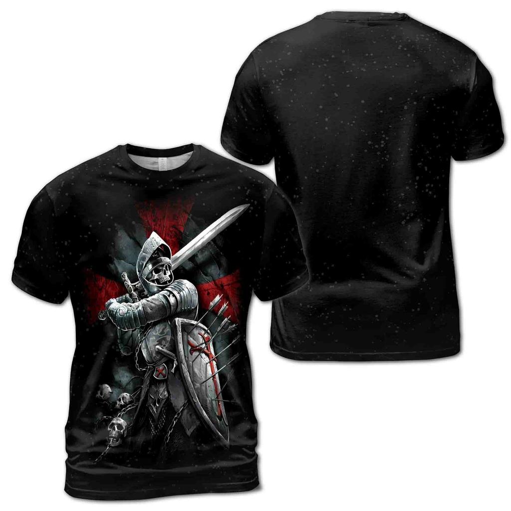 Summer Vintage Medieval Templars Graphic T-shirts for Women's 3D Printing Casual Funny T-shirt Street Outdoor Men's and Women's Tee Tops