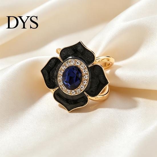 Retro Scarf Accessory Enamel Flower Ring, Oval Faux Gemstone Clip, Ring Sparkling Rhinestone Holder for Women Neckerchiefs Shirts Scarves Shawls Clip