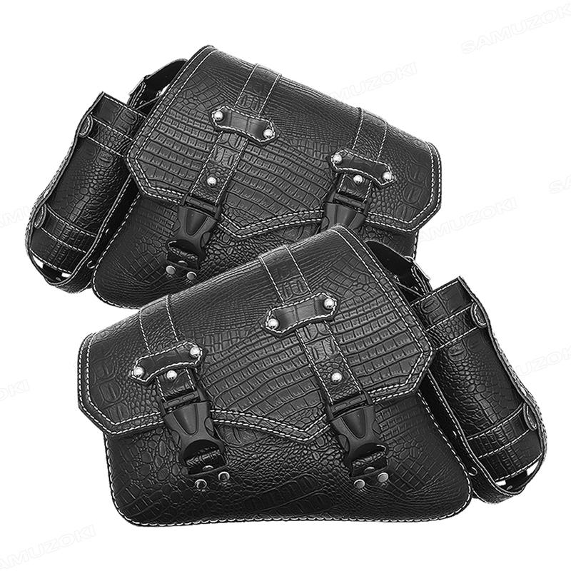 Universelle Motorrad Luxus Schwarz Krokodilmuster Kunststoff Schnalle Aufbewahrungswerkzeug Tasche Satteltasche Gepäcktaschen Linke/Rechte Seite