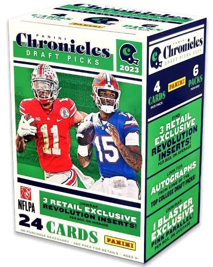

Футбольная коллекционная карточка Panini Chronicles Draft Picks NFL 2023 года в коробке Blaster.