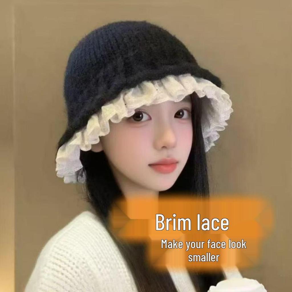 Lace Ruffle Edge Knitted Fisherman Hat: Women's Sweet & Warm Autumn/Winter Accessory 2025