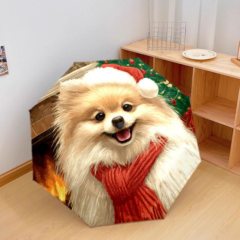 1 PC Automatic Folding Umbrella - Pomeranian Pattern, Portable & Foldable Design with 8 Ribs, Christmas Birthday Gifts