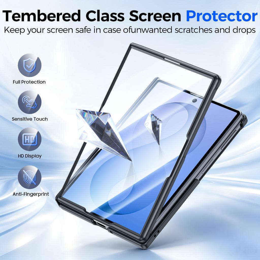 Galaxy Z Fold 8 Case with Ring Kickstand, Hinge Protection and Tempered Glass Screen Protector-Black