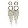 Exaggerated Trendy Long Tassel Rhinestone Circle Dangle Earrings with Micro-Pavé, Cross-Border Fashion High-End Design.