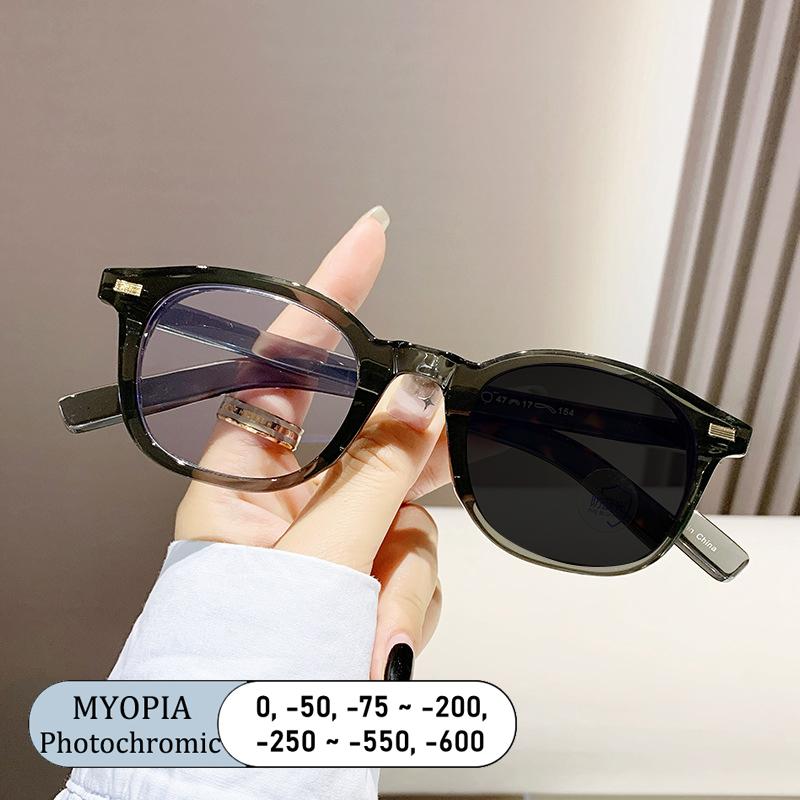 New Fashion Ladies Acetate Square Frame Anti Blue Light Prescription Myopia Glasses Photochromic 0 to -600