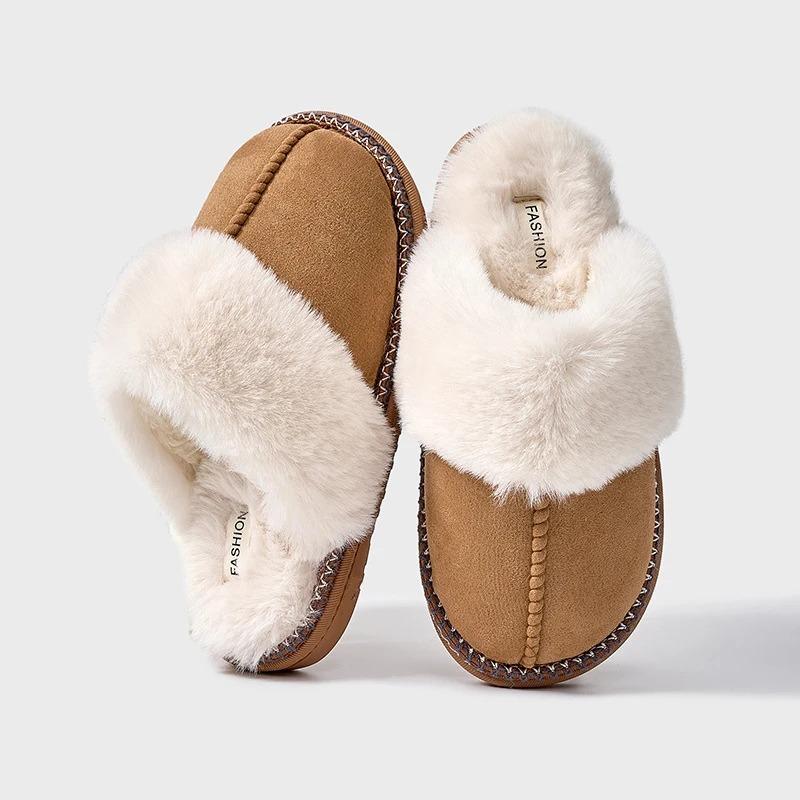 Smile Pop Winter Fur Cotton Slippers For Women Soft Comfort Fuzzy Bedroom Slides Faux Fur Warm Plush Shoes Fluffy House Slippers