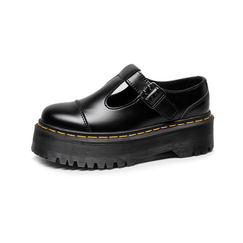 Scarpe Mary Jane da Donna, Scarpe Martin Basse con Fibbia a Suola Spessa, Scarpe in Pelle con Plateau Rialzante Stile Britannico