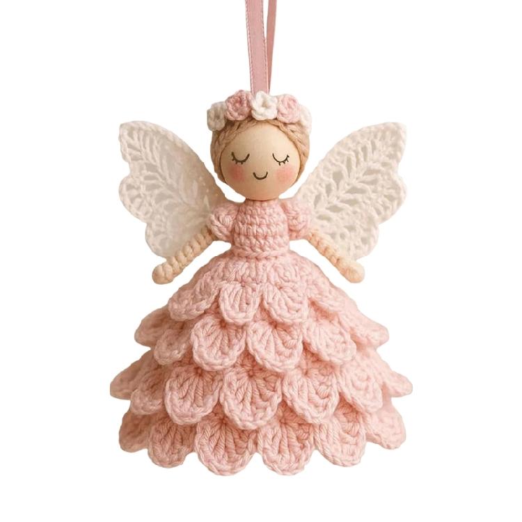 Набор для вязания крючком Рождественского ангела Набор для начинающих с инструкцией, крючком, пряжей, ножницами для украшения праздничной вечеринки розовый