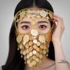 Bohemian Gold Coin Tassel Face Mask Headdress for Belly Dance & Cosplay
