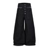 Mens Wide Leg Denim Pants With Double Waistband Hipster Style Patchwork Button Fly Loose Fit Streetwear