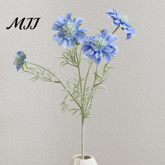 Three Dimensional Silk Flower Heads Artificial Scabious Flowers with Bendable Long Stems, Realistic Faux Chrysanthemum for Table Vase Centerpiece