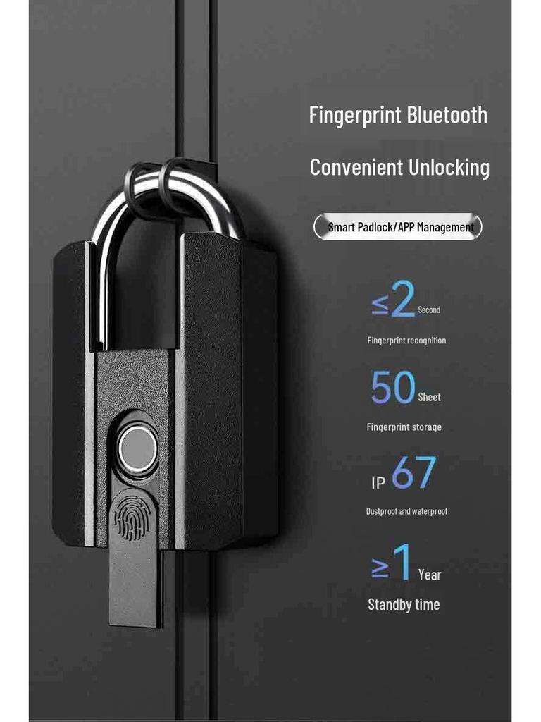 Großes wasserdichtes Bluetooth-Fingerabdruck-Vorhängeschloss für Gepäck, Schränke und Schubladen