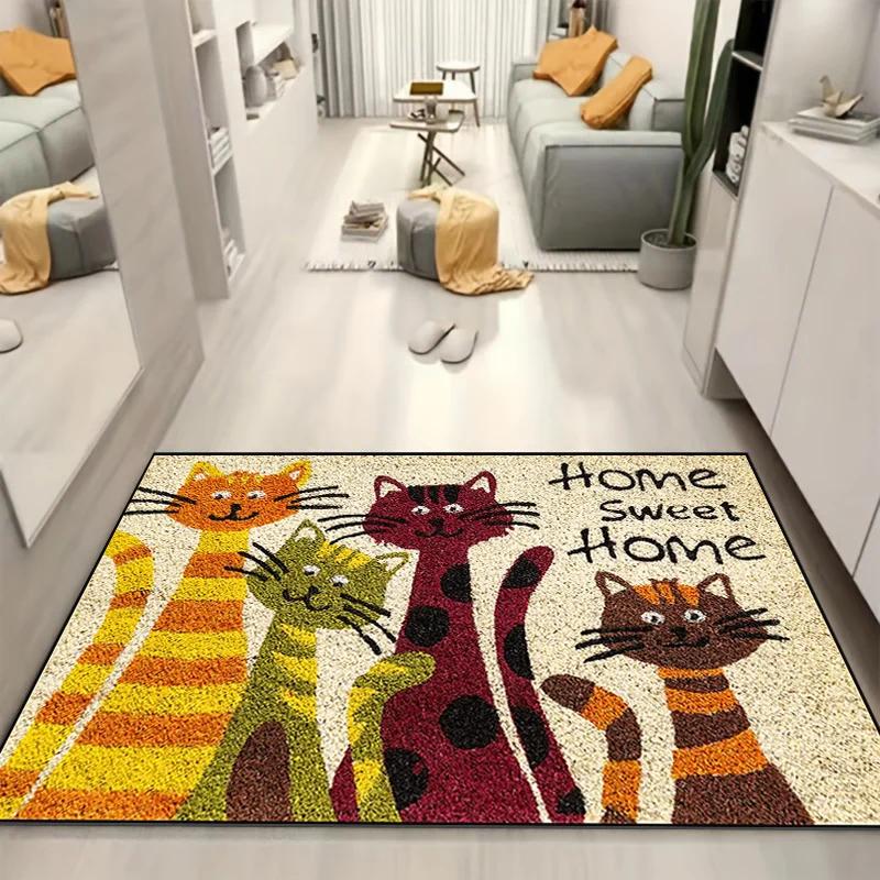 Cat's Sweet Home Pattern Mat Welcome Floor Decor Carpet Non-slip Easy To Clean Area Rug Living Room Household Washable Doormats