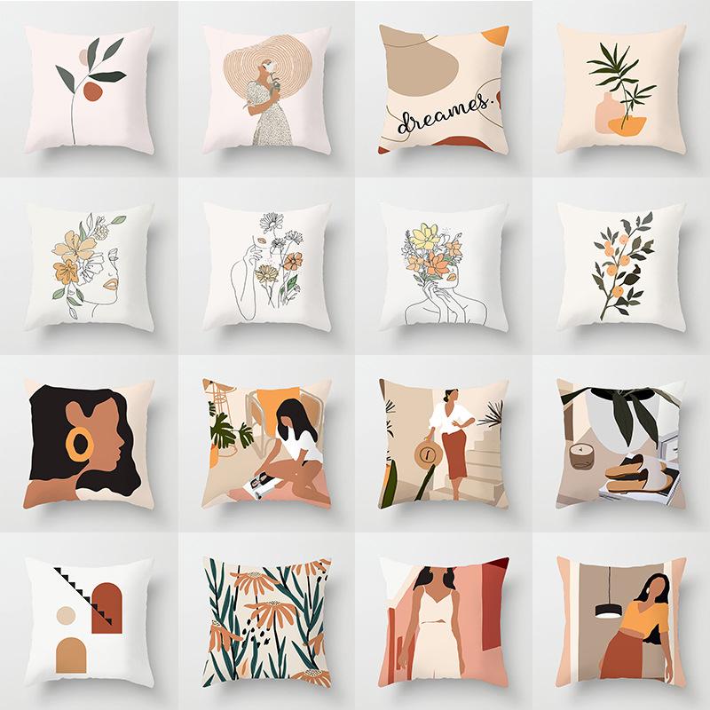 Nordic Simple Abstract Line Drawing Polyester Cushion Cover Decorative Pillowcase Modern Living Room Sofa Pillow