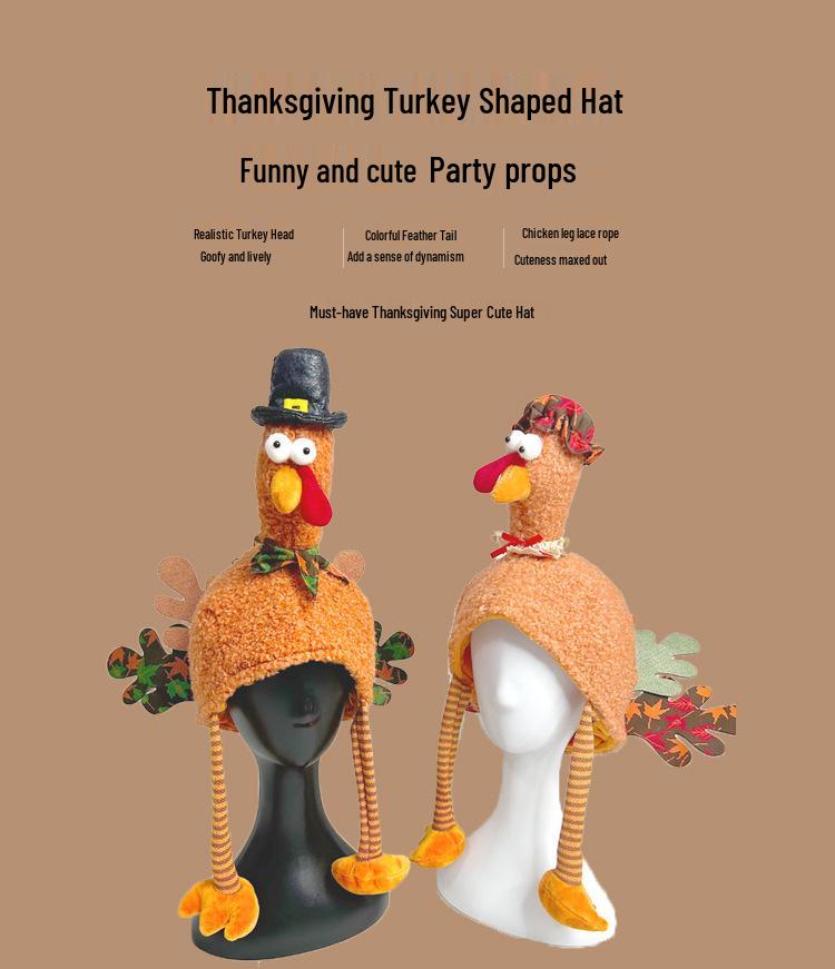 Thanksgiving Cartoon Turkey Plush Hat - Festive Party Decoration