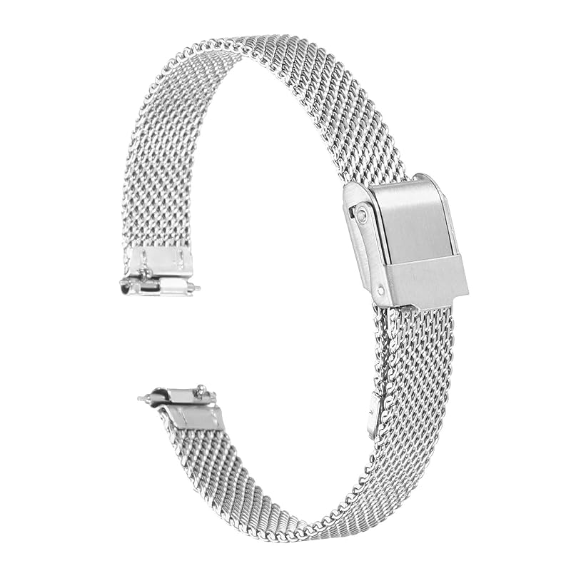 

[uxcell] 316L Stainless Steel Mesh Watch Band 10mm Quick Release Adjustable Metal Watch Strap for Men Women silver tone