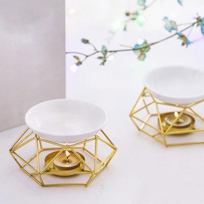 Durable Gold Candle Holder Rhombus Shape Romantic Candle Essential Oil Burner Elegant Creative Tealight Holder Soothe The Nerves