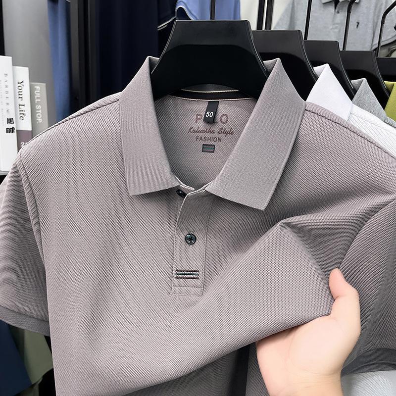 Men s Hexagonal Bead Pure Cotton Short-Sleeve Polo Shirt 3XL