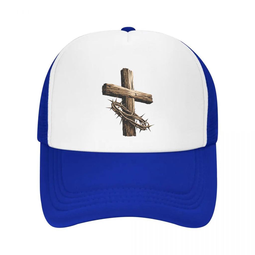 Rustic Faith Cross Thorn Emblem Mesh Baseball Cap Casual Hat Outdoor For Womens Unisex FeUnisex