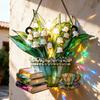 Floral Tea Cup And Book Suncatcher Stained Glass Effect Window Car Hanging Ornament Acrylic Garden Sun Catcher Panel for Women Mom Grandma