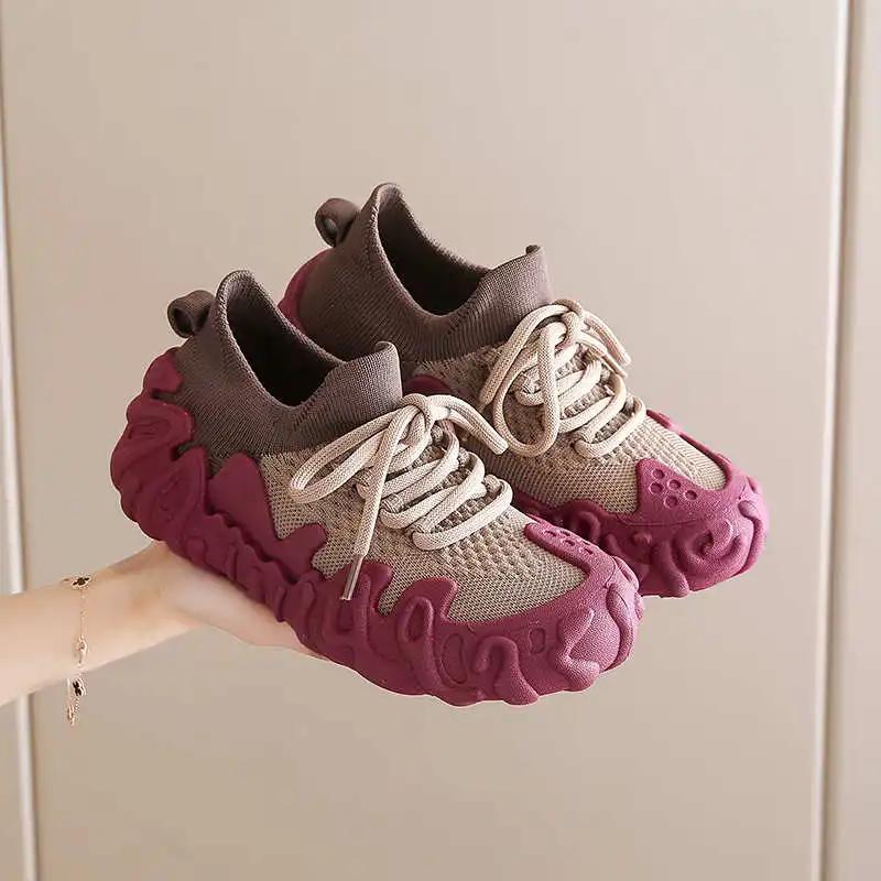 Height Up PU Leather Purple Shoes Woman Heel Orange Heel Sport Shoes Woman Sneakers Wholesale Casual Beskete High Quality