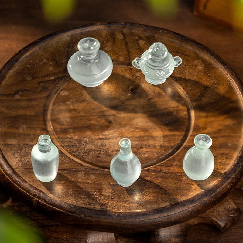 Dollhouse 1PC Resin Ice Transparent Antique Bottle Porcelain Ornaments Dolls House Micro Landscape Decoration DIY Accessories