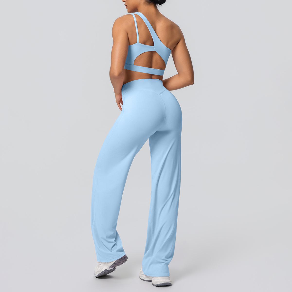 

European-American One-Shoulder Yoga Set: Nude Sports Bra & Fitness Pants XL