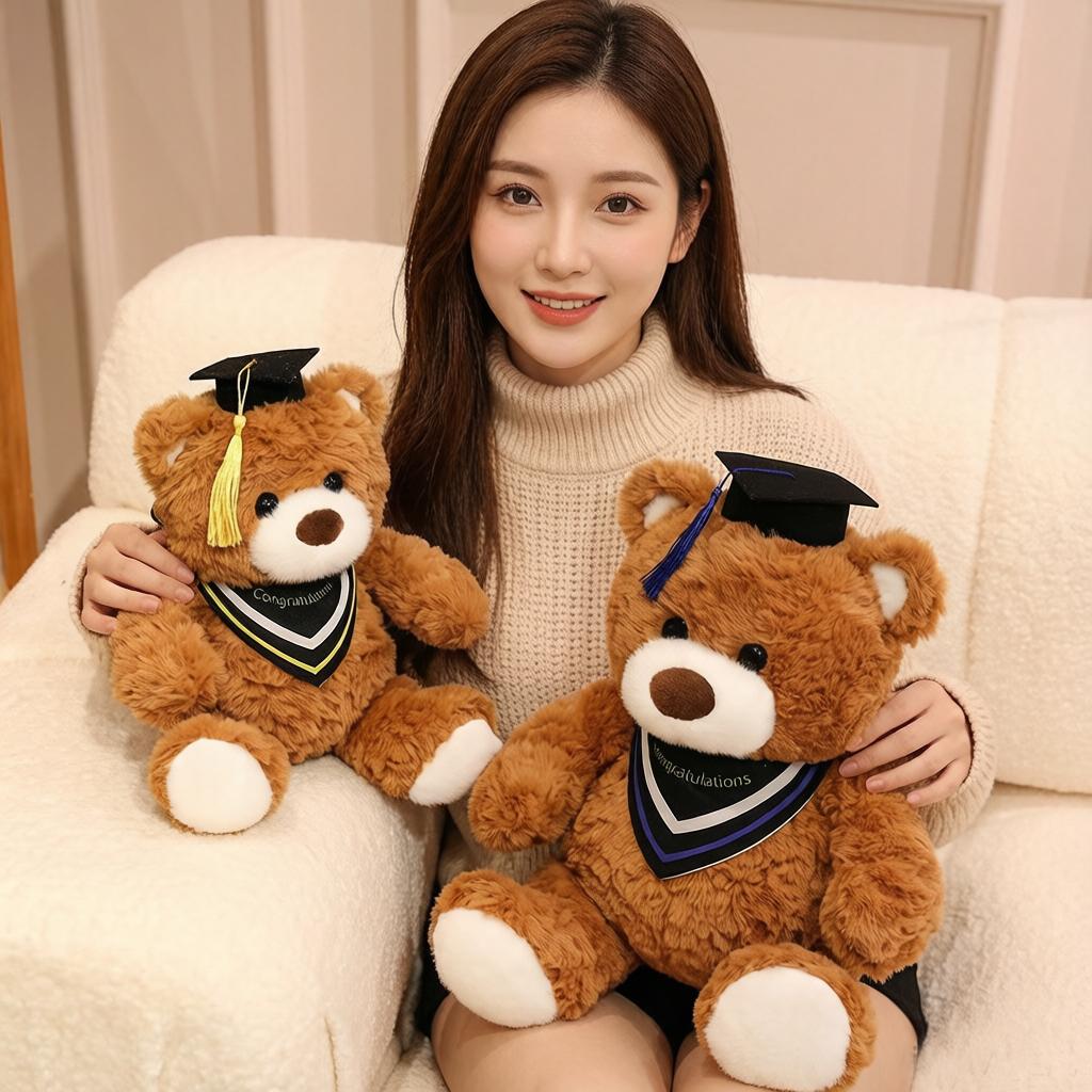 22cm Brown Teddy Bear Doll Graduation Bachelor Doctor Cartoon Animal Plush Toy Celebrating Souvenir Classmate Gift